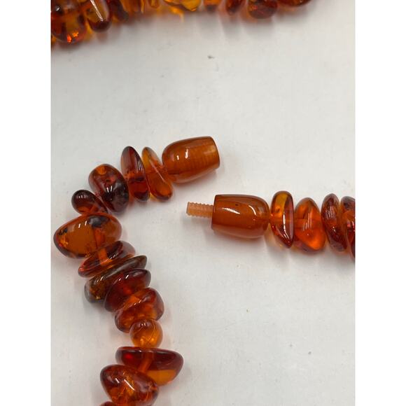 Baltic Amber Vintage Polished Bright Cognac Honey Translucent Nugget Necklace - Picture 6 of 7